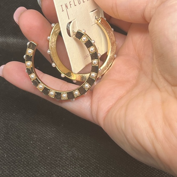 Influence Gold and Pearl Studded Hoop Earrings - Picture 2 of 2